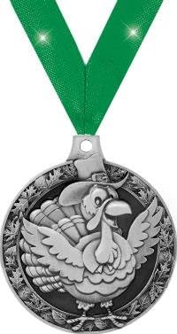 Crown Awards Thanksgiving Medals - 2" Silver Turkey Medals