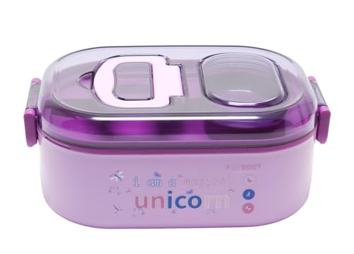 Image of Crackles Thermal Stainless Steel Unicorn Cartoon print Insulated Stainless Steel Lunch Box With a fork For Boys /Girls School (700 Ml ) Random Color