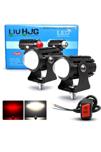 Image of LIU HJG Original Mini Driving Fog Light Imported LED 30W 12V-80 Volts Universal For All Motorcycle, Scooties, Car, Projector Light Red devil, White And Yellow (Pack Of 2, Switch)