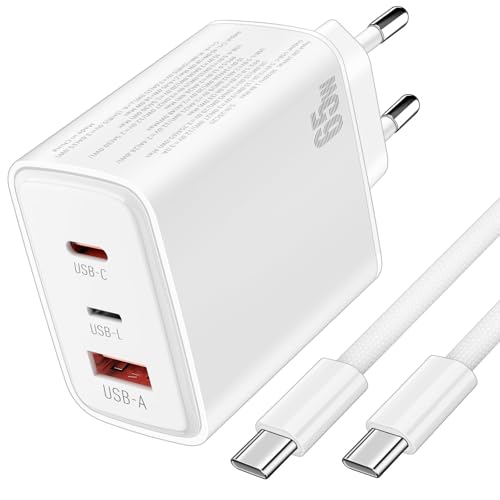 Cargador USB C 60W con cable de nailon de 2 metros para iPhone 17 y Samsung S26 en color blanco