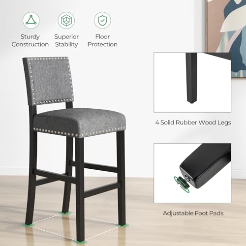 Giantex GT11371GR-2-JV Bar Stools Set Of 2, 30 Inch Bar Height Stools With Solid Rubber Wood Legs & Footrest, Modern Linen Fabric Bar Dining Chairs, Rivet Upholstered Barstools thumb #5