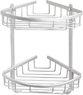 Bohaner Bathroom Corner Shelf - Aluminum Shower Caddy Storage Basket with Hooks, Bath Shower Tray - Shower Organizer Storage 2 TIER
