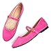 Mary Jane Shoes Women's Hot Pink Rose Round Toe Ballet Flats Uniform Dress Shoes for Women Comfortable Dressy Casual Slip On Ballerina Walking Size 6.5