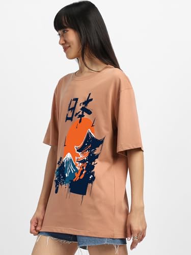 Image of JUNEBERRY Women's Cotton Graphic Print Oversized Fit T-Shirt