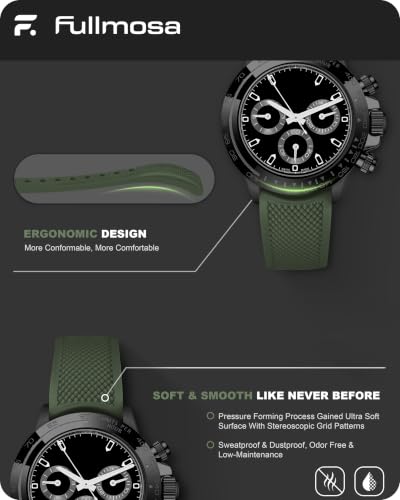 Image of Fullmosa 20mm 22mm 24mm No Gaps Silicone Watch Strap [NO Watch] (Army Green, 20mm)