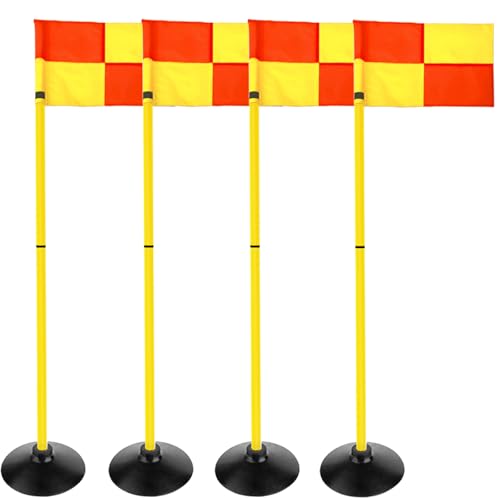 ASENVER 4.9FT Multifunction Football Agility Training Pole Field Warning Rod Corner Flag Pole with Base (Rubber Base, Pack of 4)