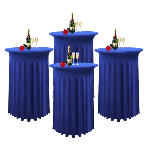 Albassa 4 Pack Cocktail Table Covers 32"x 43" Spandex Stretch Round Cocktail Tablecloths with Wavy Drapes Fitted High Top Bar Table Skirt for Wedding Party Banquet (Royal Blue, 4 PCS) by Albassa - Used condition - US$36.71