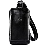 Time Resistance Leather Crossbody Bag - Sling, Messenger Bag for Men and Women - Handmade Shoulder Backpack (Black)