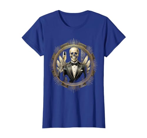 Tuxedo Skeleton Champagne Toast Illustration T-Shirt, Women, Royal Blue, X-Large