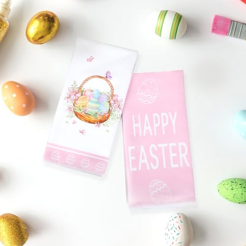 Hedeey Easter Kitchen Towels 4 Pack Happy Easter Egg Dish Towels 18X26 Inch Pink Hand Drying Tea Towel For Spring Holiday Cooking Baking Cleaning thumb #3