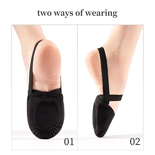 Sangeeson Half Sole Dance Shoes - Stretchy Canvas Pirouette Shoes For Ballet, Lyrical, Modern, Jazz Dance, And Contemporary, Black, L #TOP4