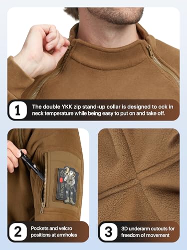 FREE SOLDIER Men's Tactical Fleece Lined Jacket Long Sleeve Crewneck Sweatshirts Pullover with Pockets Commando Sweater4