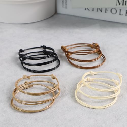 Anjiucc 12 Pcs Wax Rope Bracelet Cord Adjustable Knotted Handmade Craft Choker Nylon Bracelet, 5.9-11 Inches4