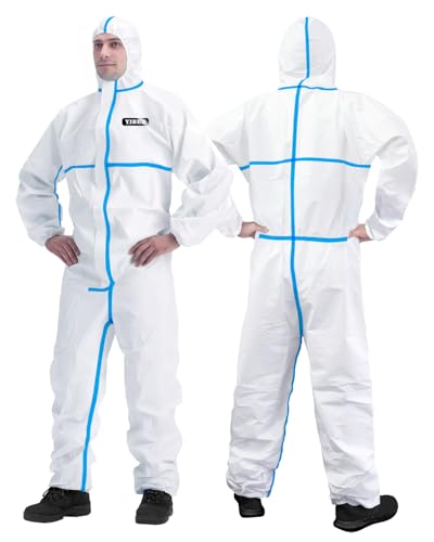 Hazmat Suit Disposable Coverall | Full Body Painters Suit in 7 Sizes with Multiple Specifications for Men & Women - Medium, With Blue Seal Tape, 3