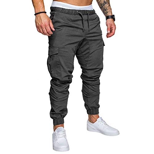 WSLCN Calça de Carga Masculina Slim Fit Calças de Moletom de Jogging Cintura Elástica Cinza escuro T
