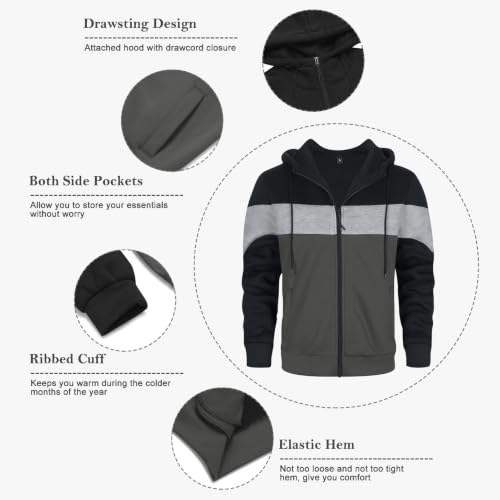 Image of DUOFIER Men's Hoodies Zip Front Sweatshirt Color Blocking Hooded