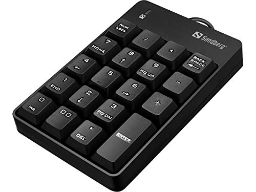 Sandberg USB Wired Numeric Keypad | Portable Numpad with Low-noise Keys | 19 Key Numpad | USB Wired Keypad | Plug & Play | Numeric Keyboard for Office, Home, Work, Studying | For Windows Mac