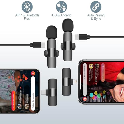 Paporich 2 PCS Lavalier Wireless Microphones, Noise-Cancelling Clip-on Microphone, Plug and Play, USB Port for Live Streaming, YouTube, TikTok