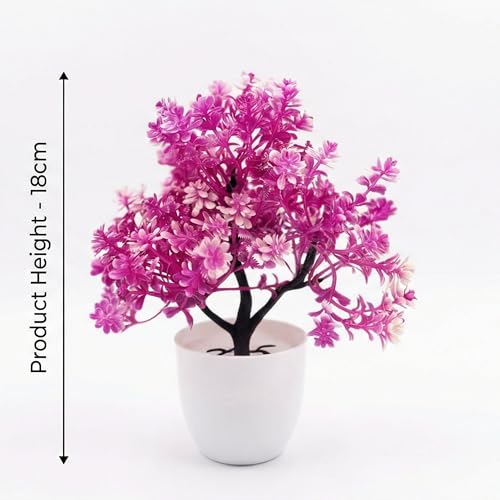 Image of Dekorly Artificial Flower Plants Set of 6 with Pots | Vibrant Color Faux Flower Bonsai for Home Office Table Desk Shelf Decoration (Height : 18CM, Round Pot, Multi-B)