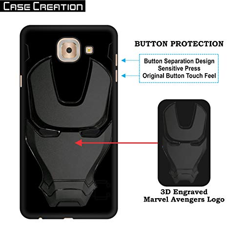 Image of COVERLY Official 3D Touch Feel Trending Marvel Avenger Logo Mask Soft Rugged Grip Iron Man Super Power Cartoon Movie Engraved Silicone Matte Back Cover for Samsung Galaxy J7 Max -Black