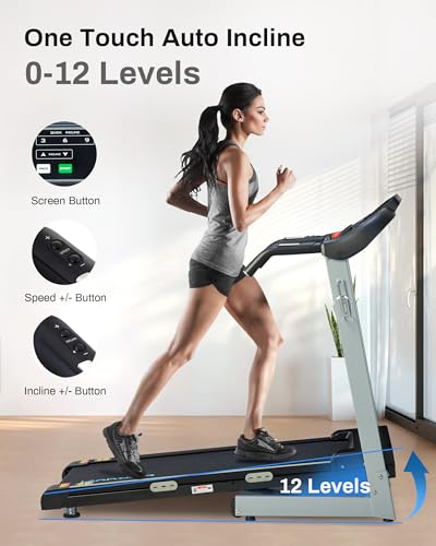 Image of BORGUSI Treadmill with 12% Auto Incline - 300 LBS Capacity Running Machine with 17.5 Wide Belt, 3HP Folding Electric Treadmills with Bluetooth Speaker for Home, Up to 8.5 MPH Speed, 36 Preset Programs