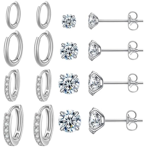 Surgical Steel Earrings Sets for Multiple Piercing Lightweight Small Huggie Hoop Earrings CZ Stud Earrings for Women Trendy Cartilage Hypoallergenic