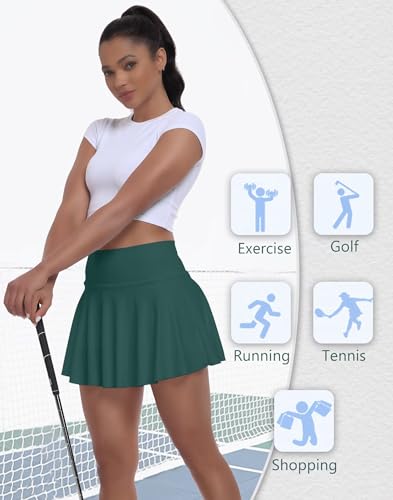 Women's Tennis Skirt with Built-in Shorts High Waisted Women Pleated Skirt Cheer Uniform Skorts with Pockets Green — view 5