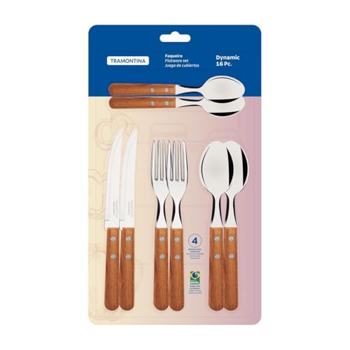 Faqueiro 16 Peças Dynamic Sortidos com Laminas de Aço Inox e Cabos de Madeira, Tramontina, Dynamic 2
