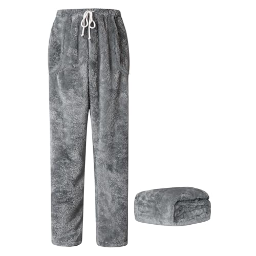 Cromoncent Men's Fuzzy Plush Pajama Pants, Fleece...