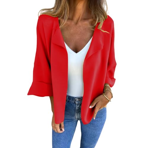 Women's Cardigan 3/4 Sleeve Cropped Jacket Lapel Faux Suede Jacket Coats Loose Open Front Cardigans Fall Outerwear