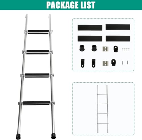 Image of 67 inch RV Bunk Ladder, 4 Step Integrated Aluminum Camper Bunk Bed Ladder with Anti-Slip Rubber Foot Pads, Sliver