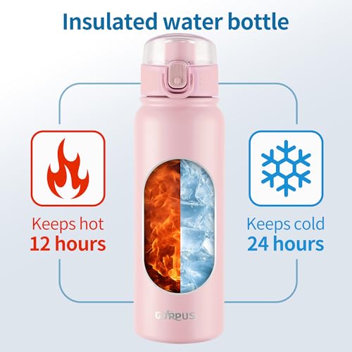 Image of GOPPUS Insulated Water Bottle 20oz Stainless Steel BPA-Free Sports Bottle Ideal for School and Travel Silicone Spout Lid Prevents Leaks, Sweat, and Dust (Soot powder)