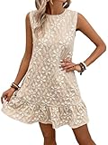 SOLY HUX Women's Sleeveless Tank Dress Casual Jacquard Hem Summer Mini Dresses Plain Beige Medium