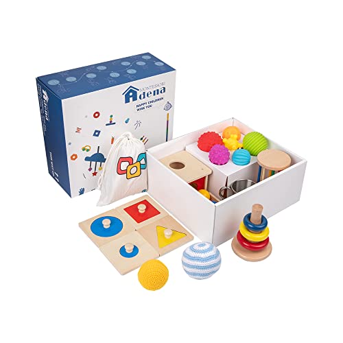 Image of Adena Montessori Play Kit for 7-8 Months Baby,9 in 1 Learning Educational Toys for Toddler,Include Object Permanence Box,Different Balls,Shape Puzzles and More,Christmas Birthday Gift for Boys Girl