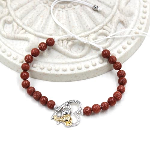 Image of Double Elephant Heart Charm Natural Crystal Bracelet, Treatment Stone Bracelet Calm Stretch Bracelet Women's Stress Relief Gift for Moms I Love You Couple Jewelry