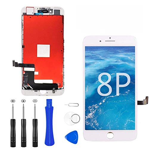 for iPhone 8 Plus Screen Replacement, LCD Digitizer Assembly Touchscreen Front Glass & Digitizer Display Screen Replacement Set with Repair Tool Kits (White)