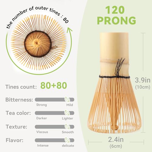 Bamboo Matcha Whisk 80/100/120 Prong, Traditional Japanese Chasen Matcha Stirrer -Authentic Japanese Bamboo Whisk For Matcha Tea (120prongs)