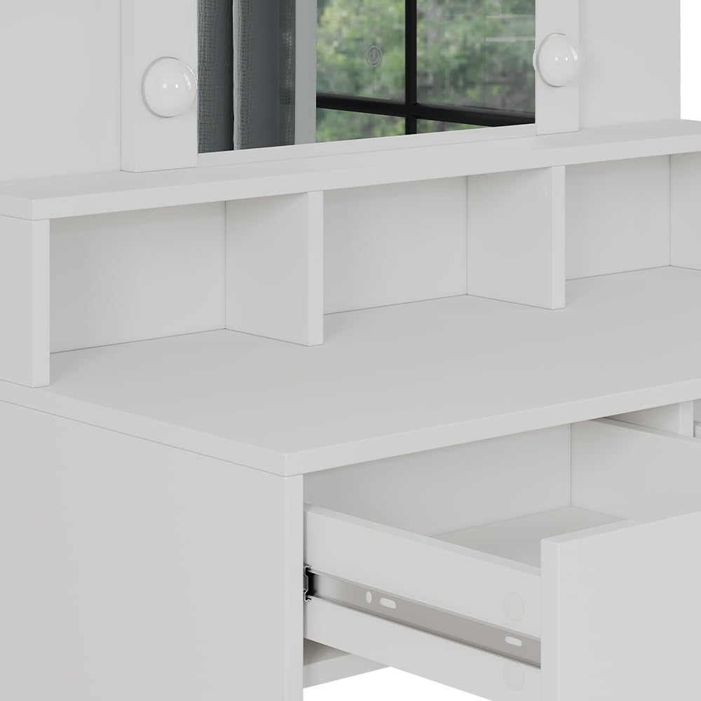 Vicco Tavolo da toeletta Taylor, Bianco, 80 cm con illuminazione LED e sgabello, con illuminazione LED e sgabello girevole regolabile in altezza