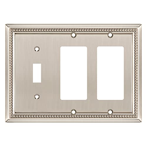 Image of Sunken Pearls Heavy Duty Decorative Wall Plate Switch Plate Outlet Cover (Single Toggle /Double Decorator, Satin Nickel)
