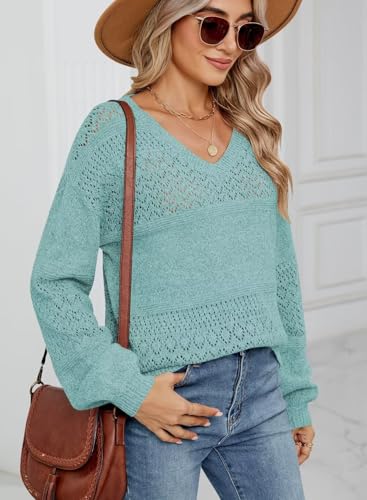 Image of JOCAFIYE Sweaters for Women Casual Long Sleeve V Neck Lightweight Hollow Out Pullover Sweater Tops
