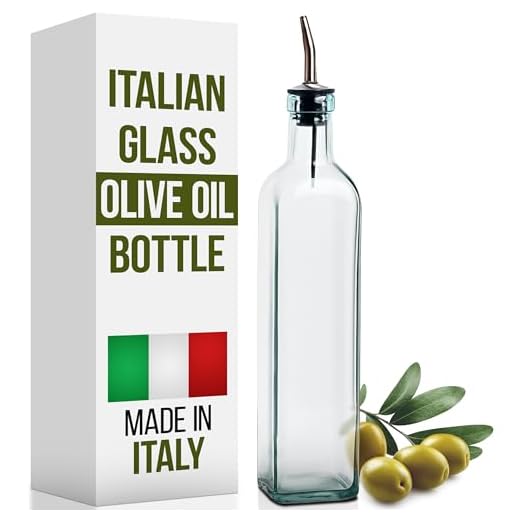 eHomeA2Z Italian Glass Oil And Vinegar Cruet 16 Oz, Olive Oil Dispenser With Stainless Steel Spout, Slight Green Tint (1, 16 oz)