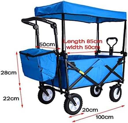Carro pieghevole per bambini con parasole e pioggia – Carrello per passeggino push-pull per spiaggia, parco, campeggio e giardino – Baldacchino pieghevole incluso