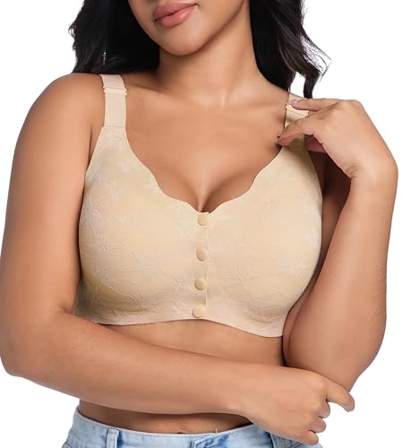 Front Closure Daisy Bras for Women No Underwire Comfort Lace Senior Wireless Snap Closing Bra2