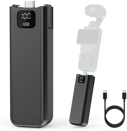 Battery Handle with Digital Display Compatible with DJI Osmo Pocket 3 Creator Combo, 5000mAh 22.5W Fast Charging Pocket 3 Power Supply Accessories, Reserved 1/4" Threaded Hole