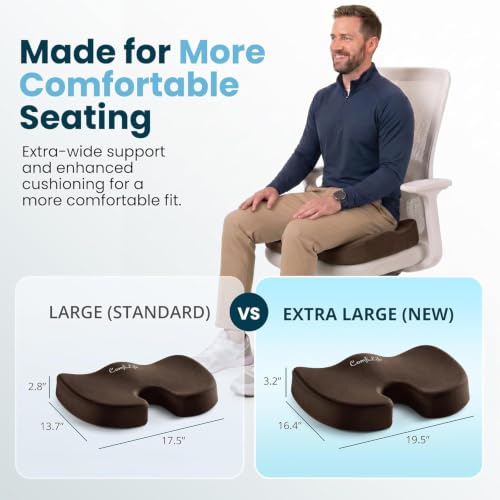Image of ComfiLife Extra Large Gel & Memory Foam Seat Cushion - Doctor Recommended Office Chair Cushion, Car Seat Cushion - Back & Sciatica Pain Relief - Wide Seat Cushion for Big & Tall (Brown)