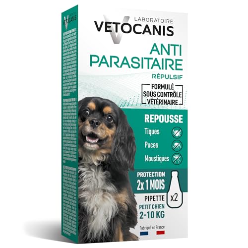 Vetocanis, Pipettes Anti Puces Chien, 2x1 Mois sans Tiques, Puces, Moustiques, Antiparasitaire Chien 2 à 10 kg, A base de Margosa, Répulsif Protection Immédiate, 2...