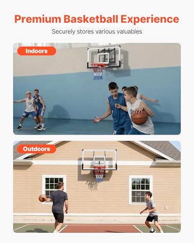 Image of VEVOR Basketball Hoop, 44 54 Inchs PC Backboard Wall Mounted, Basketball Portable Hoop & Goal, Indoor & Outdoor with Hand-Crank Adjustment, Classic Basketball Court, Teens, Adults, Schools, Parks