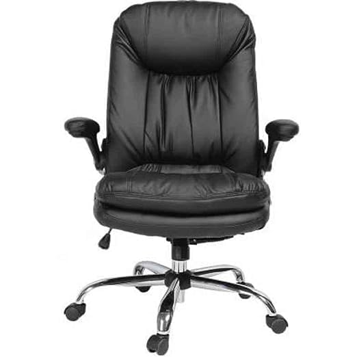 Image of Roar-Wood Ergonomic High Back Premium Leatherette Office Executive Boss Chair with Padded Armrests, Cushion Seat, Tilt Lock | Metal Base | Chair for Work Home Study Desk - Black