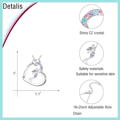 M&Ostyle Mermaid Necklace for Girls Boys Crystal Heart Pendant Necklaces Gifts Jewelry Gifts for Girls Daughter Boys Son Granddaughter Niece Birthday Christmas Graduation Gift2