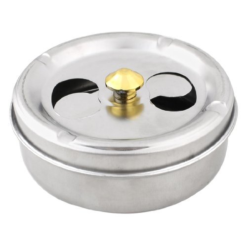 Cilindro de Metal cigaretter Soporte en Forma de Cenicero 10cm Dia Tono de Plata Cover